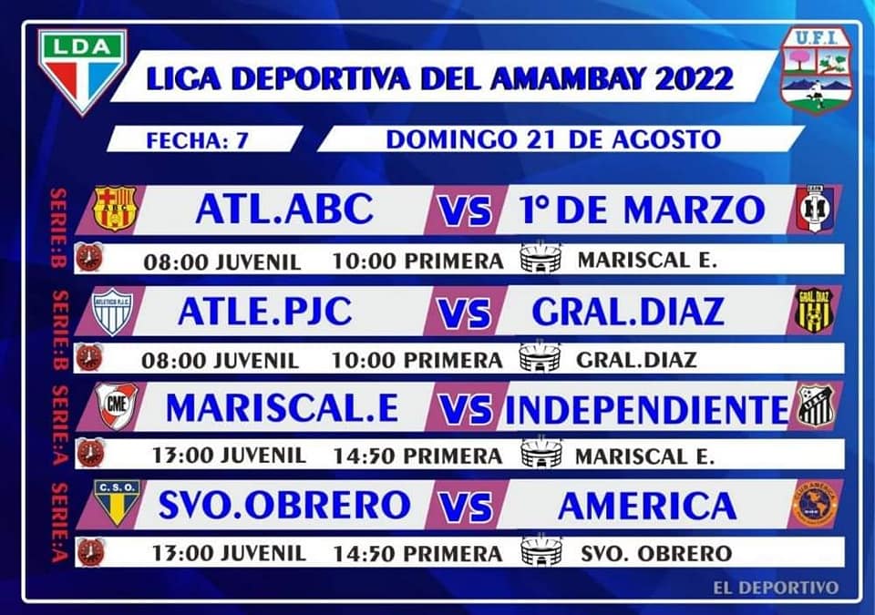 Liga Deportiva de Amambay programó la fecha 7 de este domingo